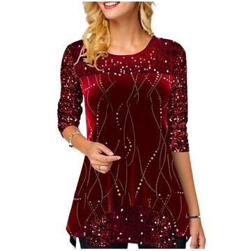 ELEGANCKA BLUZKA DAMSKA Z DŁUGIM RĘKAWEM NADRUK, wzór4, M, M
