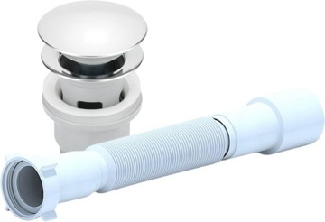 KOREK KLIK-KLAK Z PRZELEWEM CHROM+SYFON ELASTYCZNY GIĘTKI REGULOWANY