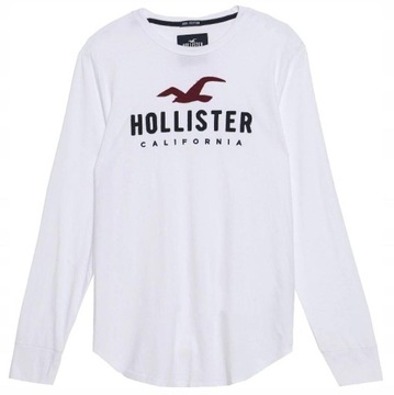 HOLLISTER Biały Long-Sleeve Długi Rękaw Logo _ M