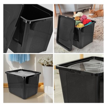 Pojemnik na zabawki plastikowy z pokrywą czarny 30l duży pudło box zamykany