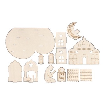 Ид Мубарак Деревянное украшение Соберите 3D-головоломку с замком в креативном стиле C