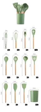 1Pcs Silicone Wood Soup Spoon Spatula Brush Scraper Avocado Green Oil
