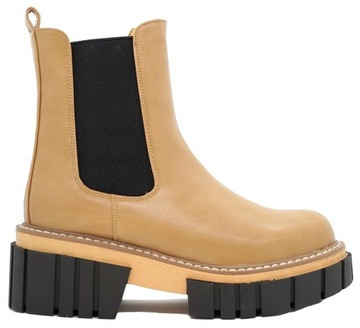 BOTKI DAMSKIE OCIEPLONE WORKERY KHAKI SKÓRA BEŻ 41