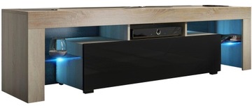 KOMODA Szafka RTV DĄB SONOMA czarny POŁYSK 160cm