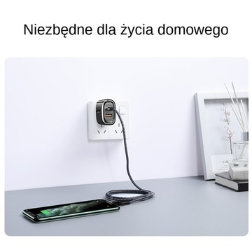 Mocny kabel UBS-A-USB-C 1M w oplocie szybkie ładowanie 3A typ C QC czarny
