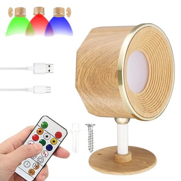 KINKIET LED LAMP RGB BEZPRZEWODOWA Z PILOT STEROWANIE DOTYKOWE KOLOR DREWNA