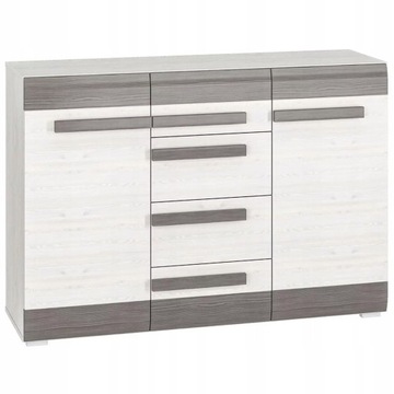 Komoda szafka pojemna z szufladami sosna śnieżna MDF szary 138 cm VERSO