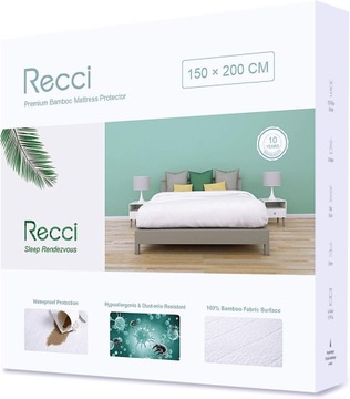 BAMBUSOWY POKROWIEC NA MATERAC RECCI 150x200 WODOODPORNY MIĘKKI ODDYCHAJĄCY