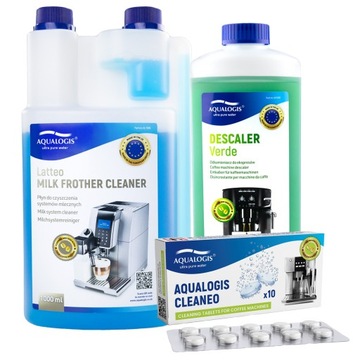 Zestaw Czyszczący do Ekspresów - Płyn Latteo 1L, Verde 1L, Tabletki Cleaneo