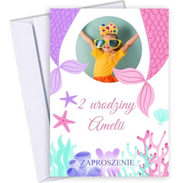 ZAPROSZENIA NA ROCZEK URODZINY PRSZYJĘCIE 10szt IMIĘ ZDJĘCIE SYRENKA 307