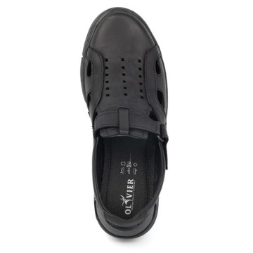 Buty męskie skórzane na lato ażurowe wsuwane na rzep 312KZ czarne 43