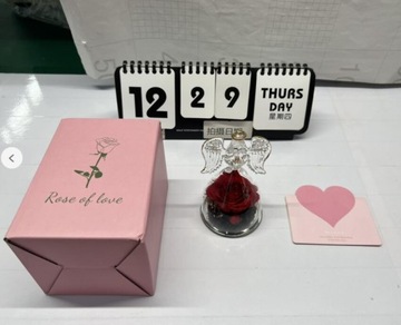 ВЕЧНАЯ РОЗА В СТЕКЛЕ ФИГУРКА АНГЕЛА КРАСНАЯ ВЕЧНАЯ РОЗА ЦВЕТОК ДЛЯ ЖЕНЩИН