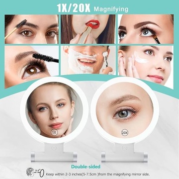 Зеркало увеличительное с подсветкой, 20x/1x двустороннее, со светодиодной батареей.
