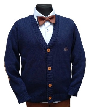 klasyczny granatowy SWETER chłopięcy * łatki 170 cm