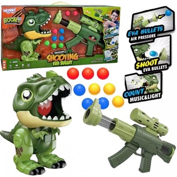 PISTOLET NA PIANKOWE KULKI INTERAKTYWNY DINOZAUR WYRZUTNIA