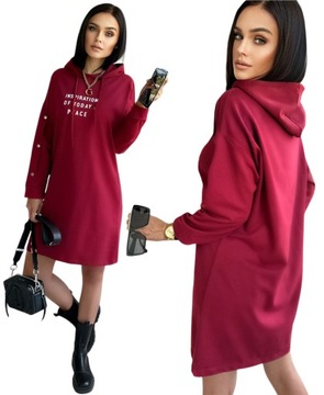 DRESOWA SUKIENKA damska tunika kangurka KAPTUR nadruk