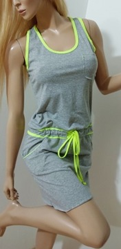 włoska bawełniana sukienka z neonowymi lamówkami dresowa idealna na lato S