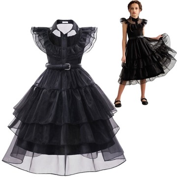 STRÓJ KOSTIUM SUKIENKA WEDNESDAY ADDAMS COSPLAY KARNAWAŁ KARNAWAŁ 158