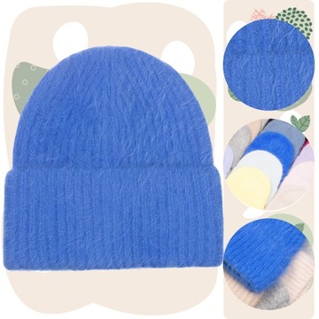 ШАПКА ЖЕНСКАЯ ЗИМНЯЯ ШЕРСТЬ польская марка ТЕПЛАЯ 60% ангора СИНАЯ