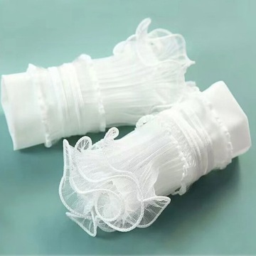 Декоративный рукав для фотографий на ногтях, белый, плиссированные рюши.