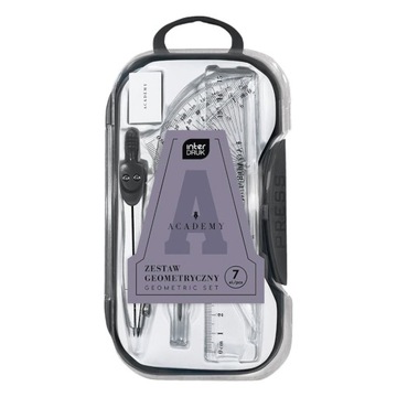 Геометрический набор в коробке, футляр, 7 элементов, циркуль, линейка, АКАДЕМИЯ.