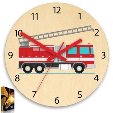 Zegar ścienny dziecięcy Wóz strażacki PIĘKNY CYFRY