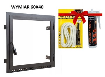 DRZWICZKI KOMINKOWE STALOWE Z SZYBĄ ŻAROODPORNĄ - WYMIAR 60x40 cm PRAWE
