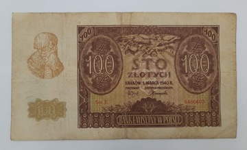 Старая коллекционная банкнота Польша 100 злотых 1940 года.