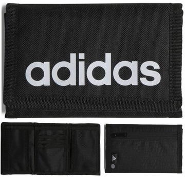 Portfel Damski Męski Sportowy Czarny Adidas Wallet Na Rzep Rozkładany Logo