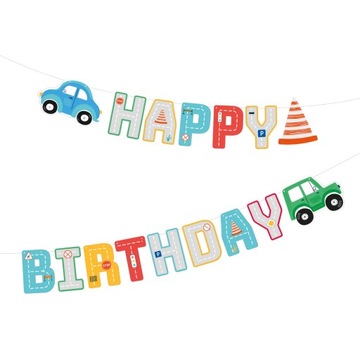 Baner Happy Birthday AUTA KOPARKI 250x17cm