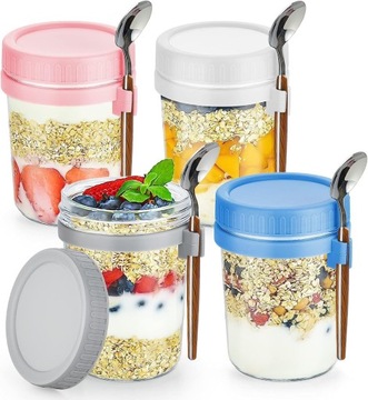 POJEMNIK KUBEK ZAMKNIĘTY NA JOGURT MUSLI SAŁATKĘ Z ŁYŻECZKĄ 600 ml 4 SZT