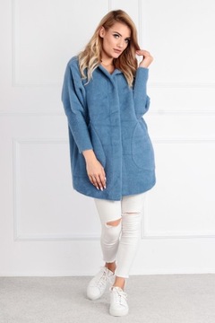 ALPAKA DAMSKA PŁASZCZ KURTKA SWETER CIEPŁA DŁUGA KAPTUR NAPY JEANSOWY 1946