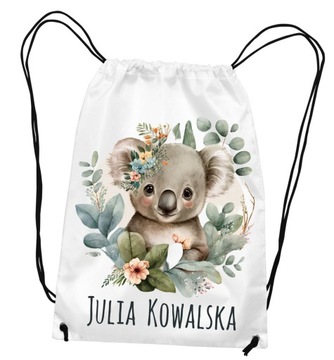 WOREK PLECAK do przedszkola szkoły na buty kapcie KOALA MIŚ + dowolne IMIĘ