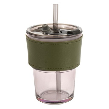 Szklanka termiczna z słomką do kawy herbaty KUBEK SZKLANY 400 ml BROWN SIA