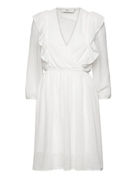 Sukienka mini z falbanką w pasy, biała Only S