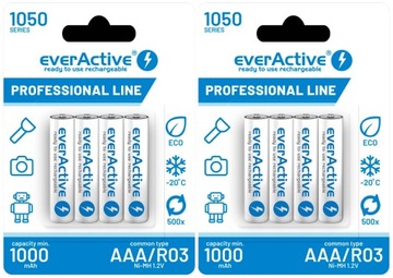 8x AKUMULATORKI BATERIE DO ŁADOWANIA EVERACTIVE R03 AAA Ni-MH 1050 mAh