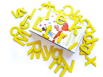 Magnesy na lodówkę ŻÓŁTE LITERKI 80 ELEMENTÓW