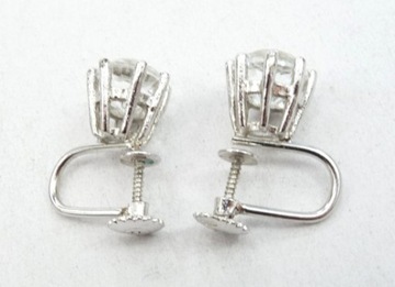 Stare zakręcane srebrne wysokie klipsy z kryształkami Vintage