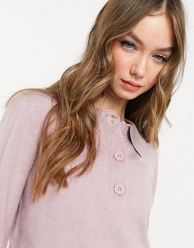 fioletowy ciepły sweter z kołenierzem na guziki 38