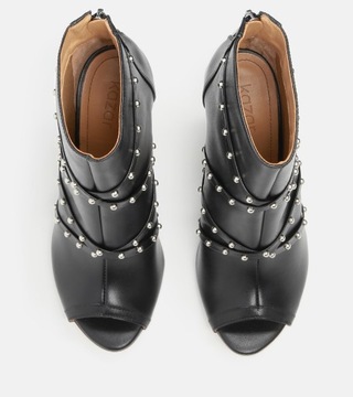 czarne klasyczne botki na słupku skórzane buty damskie z ćwiekami Kazar 36