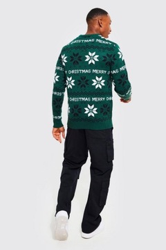 boohooMAN MĘSKI ŚWIĄTECZNY SWETER MERRY CHRISTMAS ZIELONY M