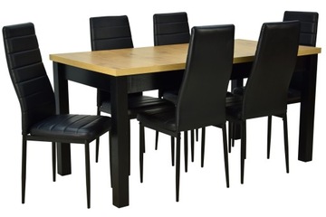 Stół 80x160/200cm + 6 krzeseł CZARNA EKOSKÓRA