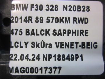 BMW 3 F30 X4 F26 F22 F23 PÁSEK ŘÍDÍCÍ PŘEPÍNAČ KOMBINOVANÝ 9253746