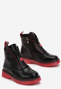 Born2Be Czarno-Czerwone Botki 30 Zima Ekoskóra