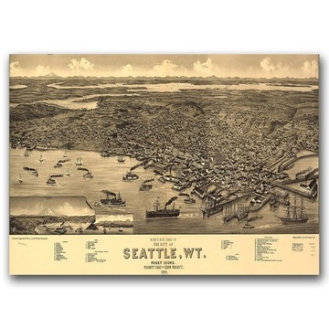 Plakat na ścianę z grafiką Rok Seattle Mapę A3