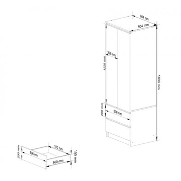 Белый детский шкаф, 2 ящика, 1 штанга.