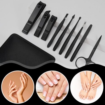 Набор инструментов для маникюра и педикюра в футляре, кусачки и ножницы.