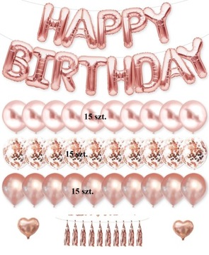ZESTAW BALONY Happy Birthday ROSE GOLD urodziny