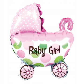 BALON FOLIOWY WÓZEK BABY SHOWER BABY GIRL 80X67CM
