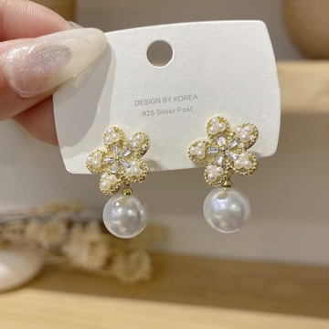 Koreański moda S925 srebrna igła barokowa perła cy